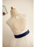 Ivory Lace Handkerchief Tulle Skirt Keyhole Back Flower Girl Dress